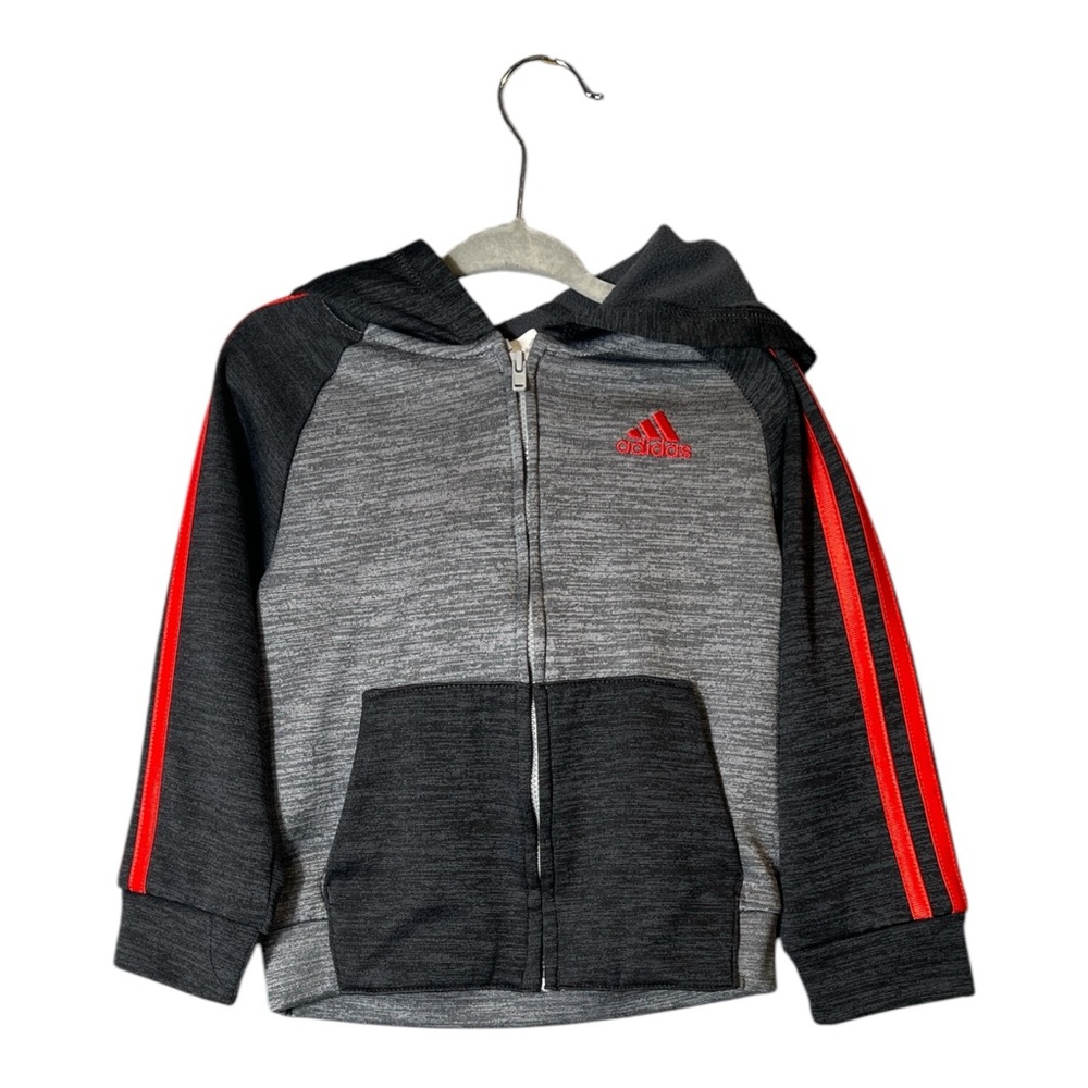 Toddler Boy adidas Melange Fleece Jacket and Pants Set in Gray and Red, Size 2T - Picture 2 of 8